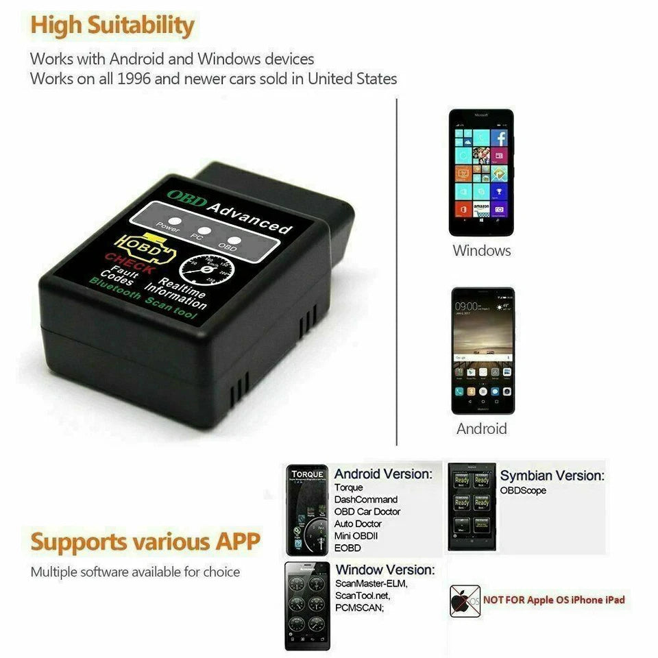 ELM327 Bluetooth OBD2 Scanner for Cars – Check Engine Light Code Reader (iOS/Android)